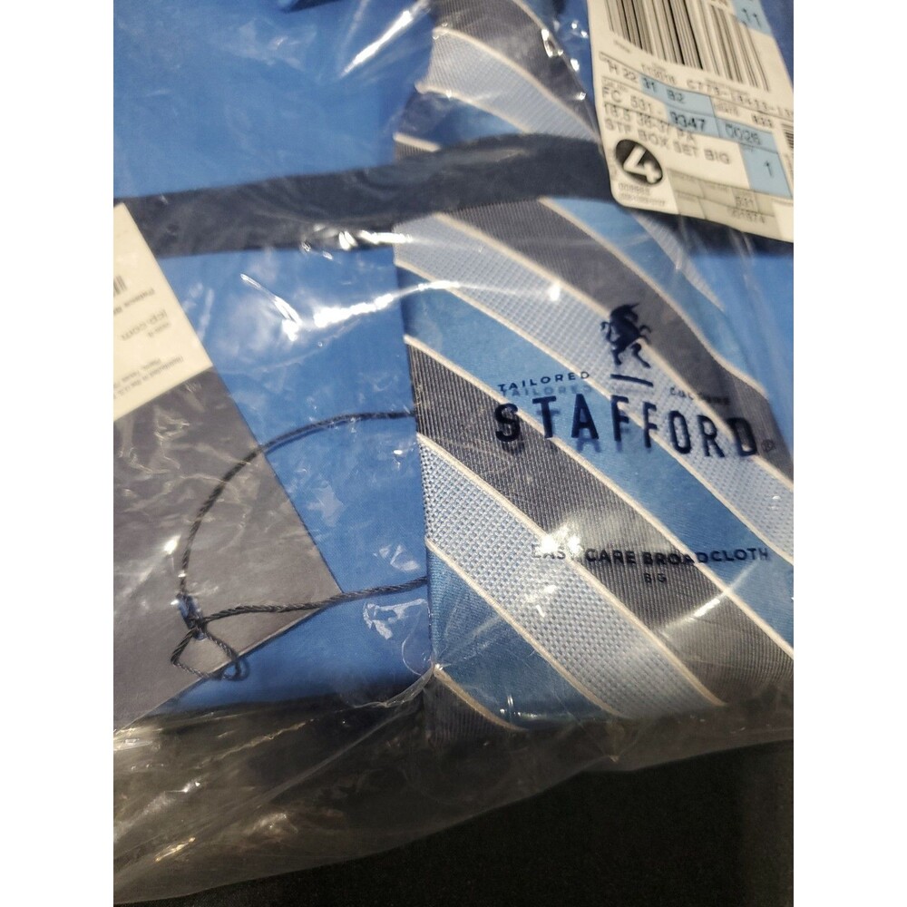 New 18.5 Stafford Easy Care Dress Shirt W/ Crafted Tie Palace Blue 36-37 Big - Picture 7 of 9